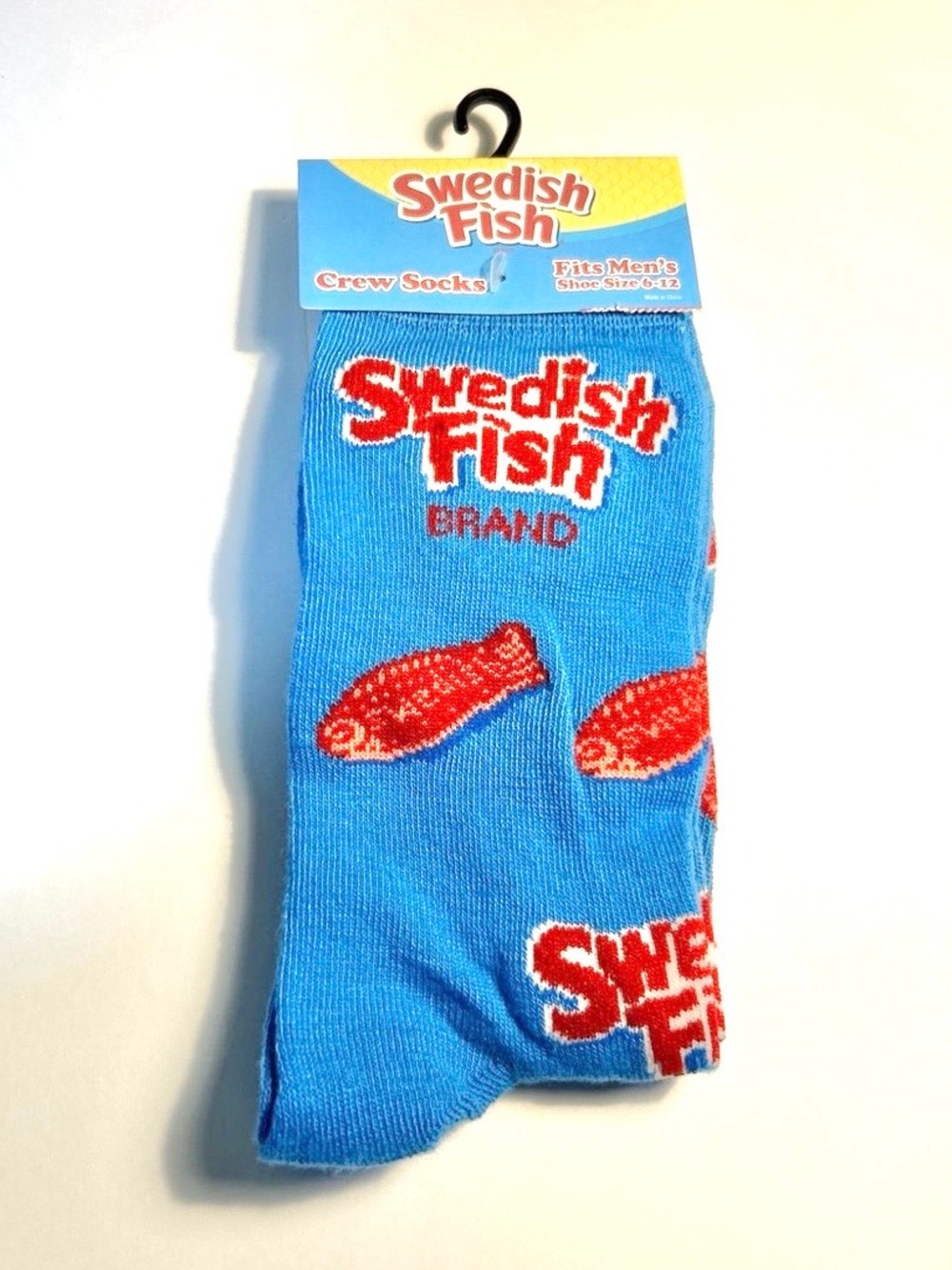 Swedish Fish Unisex One Size Crew Socks Blue/Red Novelty Cotton 1 Pair